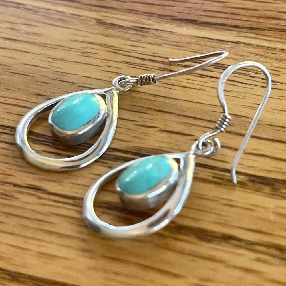 Vintage Handmade 925 Sterling Silver and Turquoise Teardrop Earrings